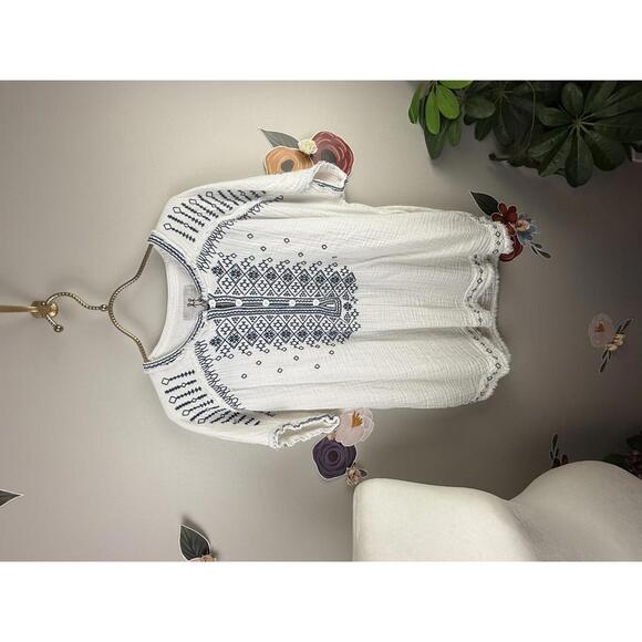 Johnny Was White and Navy Cotton Embroidered Tunic - Size - Small - Picture 2 of 7